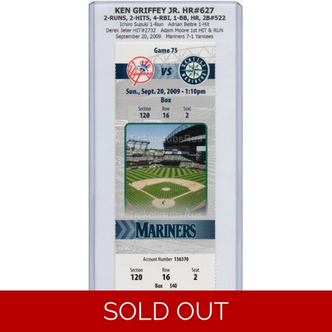 Ken Griffey Jr HR #627 HOF 405th PITCHER 2009 Mariners Yankees 9/20 Full Ticket